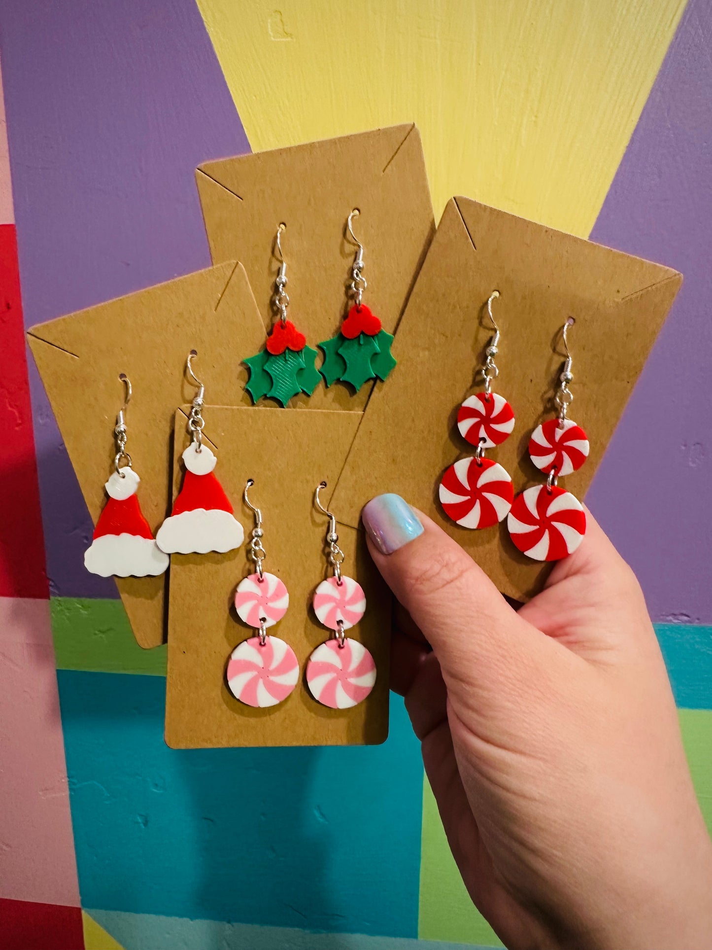 Red or Pink Peppermint Earrings - 3D printed - Christmas