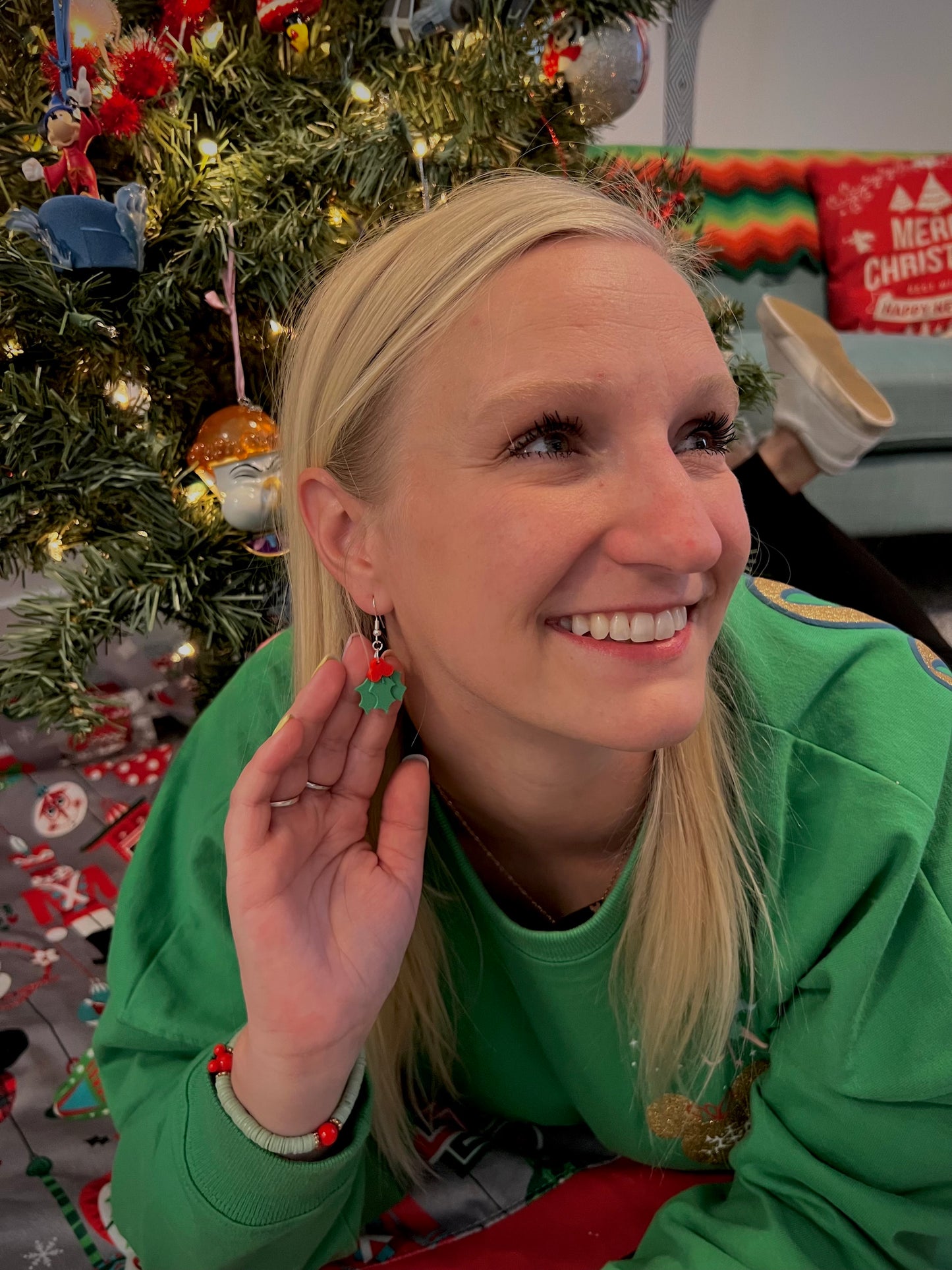 Santa Hat and Holly Christmas Earrings - 3D printed