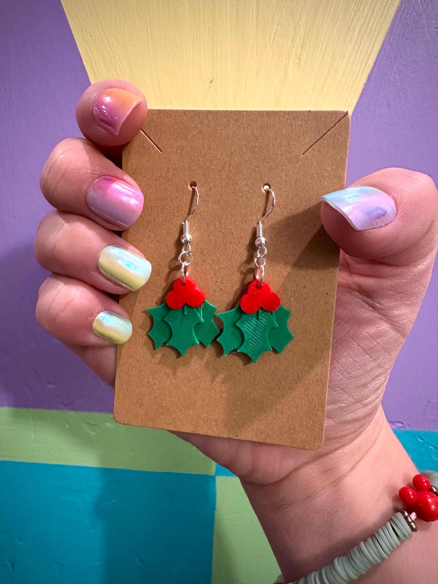 Holly Christmas Earrings - 3D printed