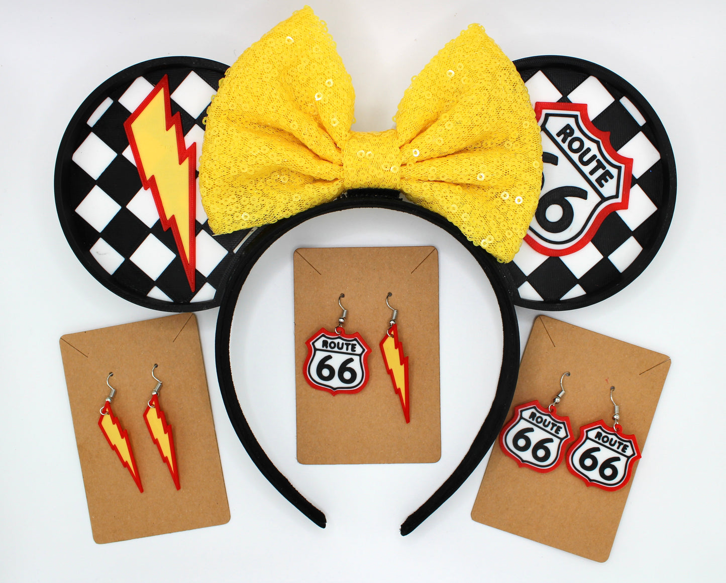 Route 66 - Cute 3D Printed Mouse Ears - Black/White or Red/White