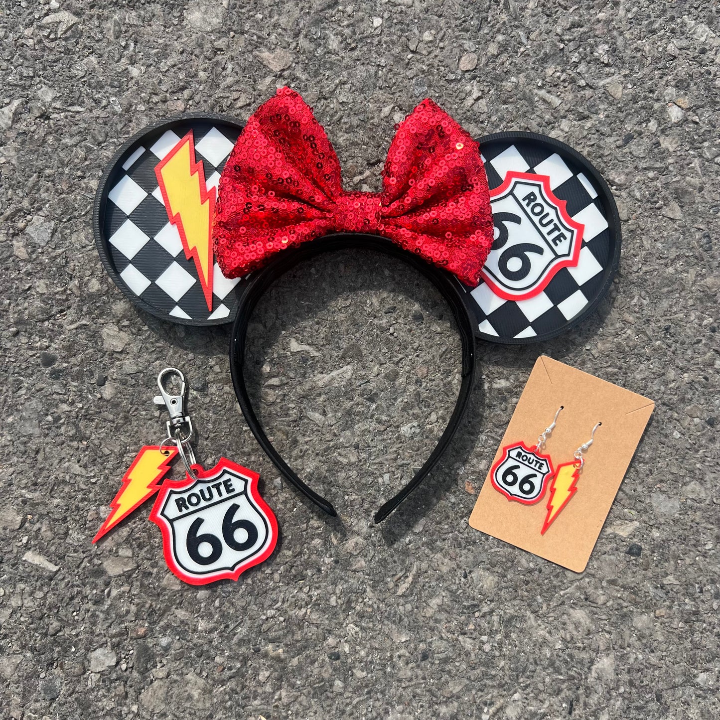 Route 66 - Cute 3D Printed Mouse Ears - Black/White or Red/White