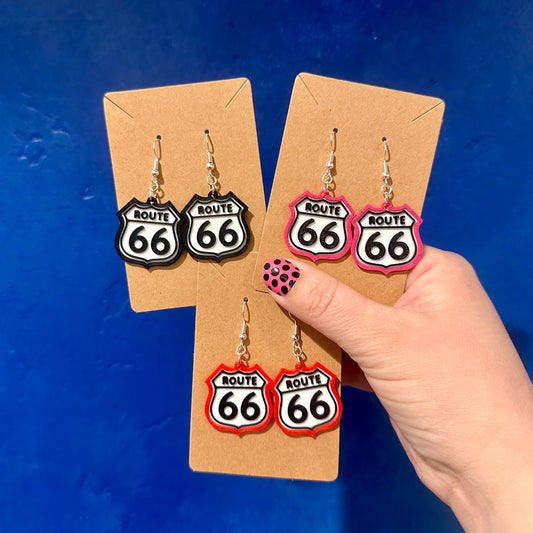 Pink, Red or Black V8 Cafe/Route 66 Earrings - 3D printed