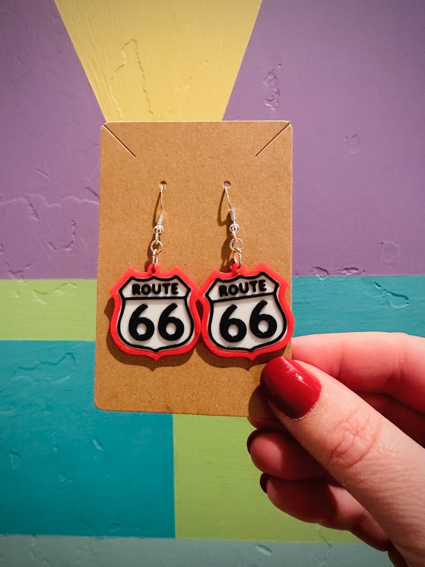 Pink or Red V8 Cafe/Route 66 Earrings - 3D printed