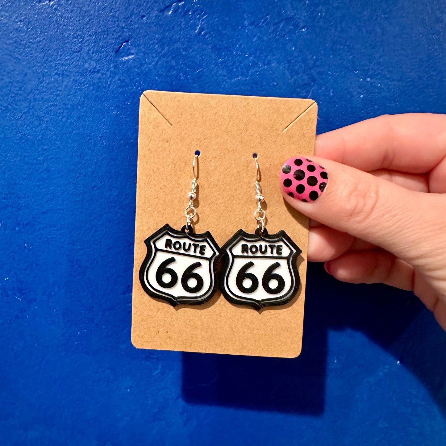 Pink, Red or Black V8 Cafe/Route 66 Earrings - 3D printed