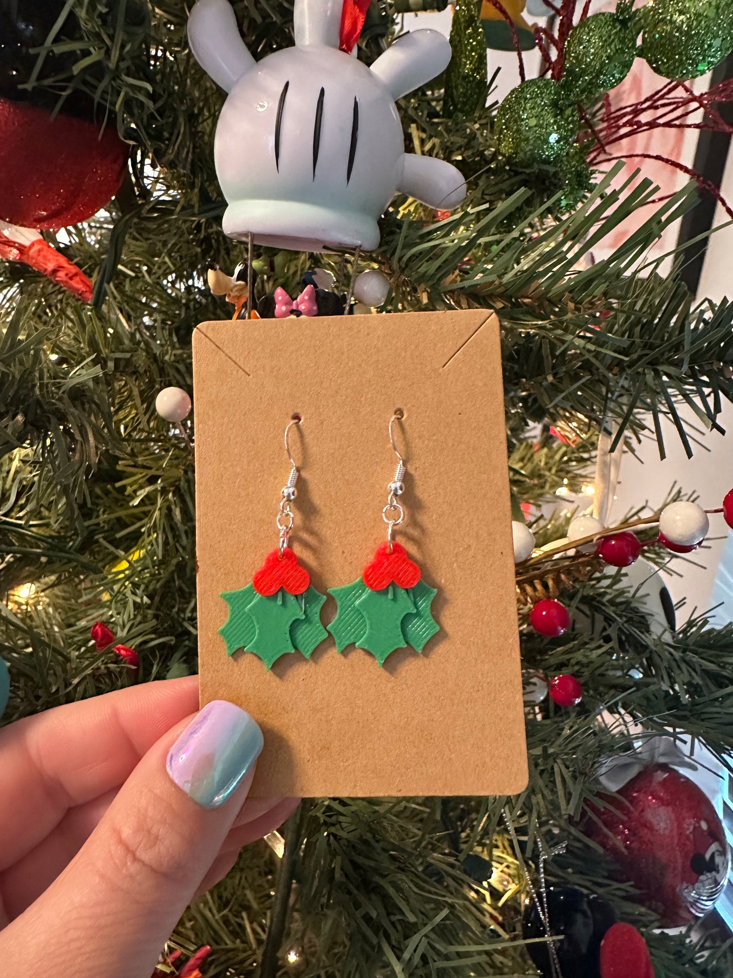 Holly Christmas Earrings - 3D printed