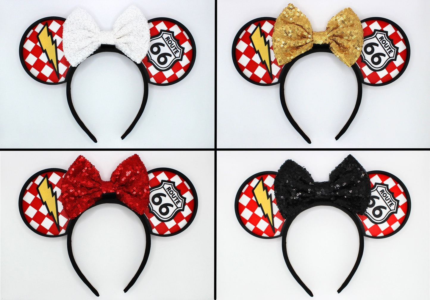 Route 66 - Cute 3D Printed Mouse Ears - Black/White or Red/White