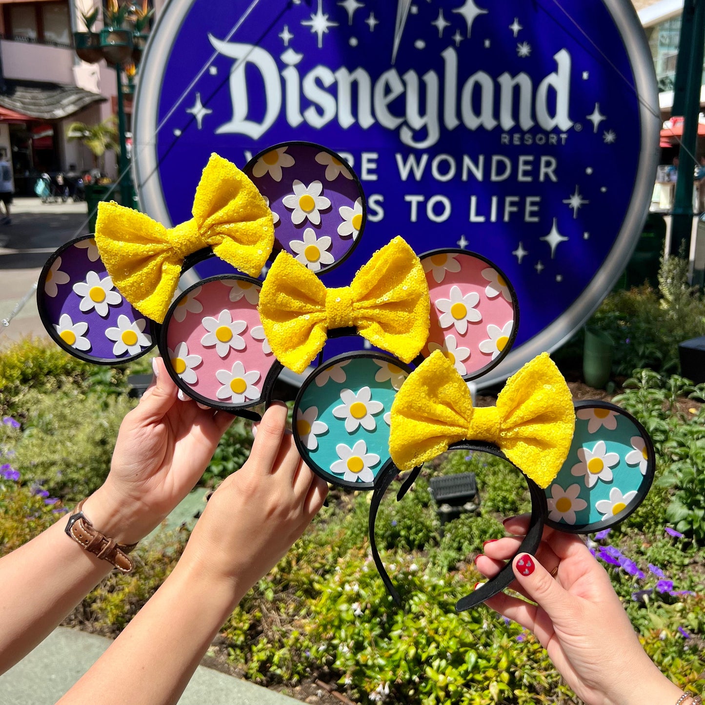 Set of 3 ears - Daisy Girl Mouse Ears Headband - Purple, Teal and Pink - 3D printed