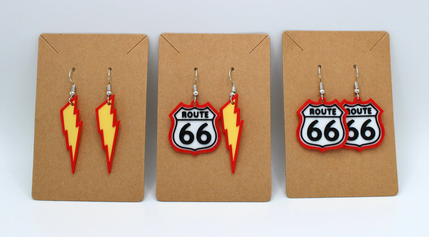 Route 66 Earrings - One set of earrings - 3D printed