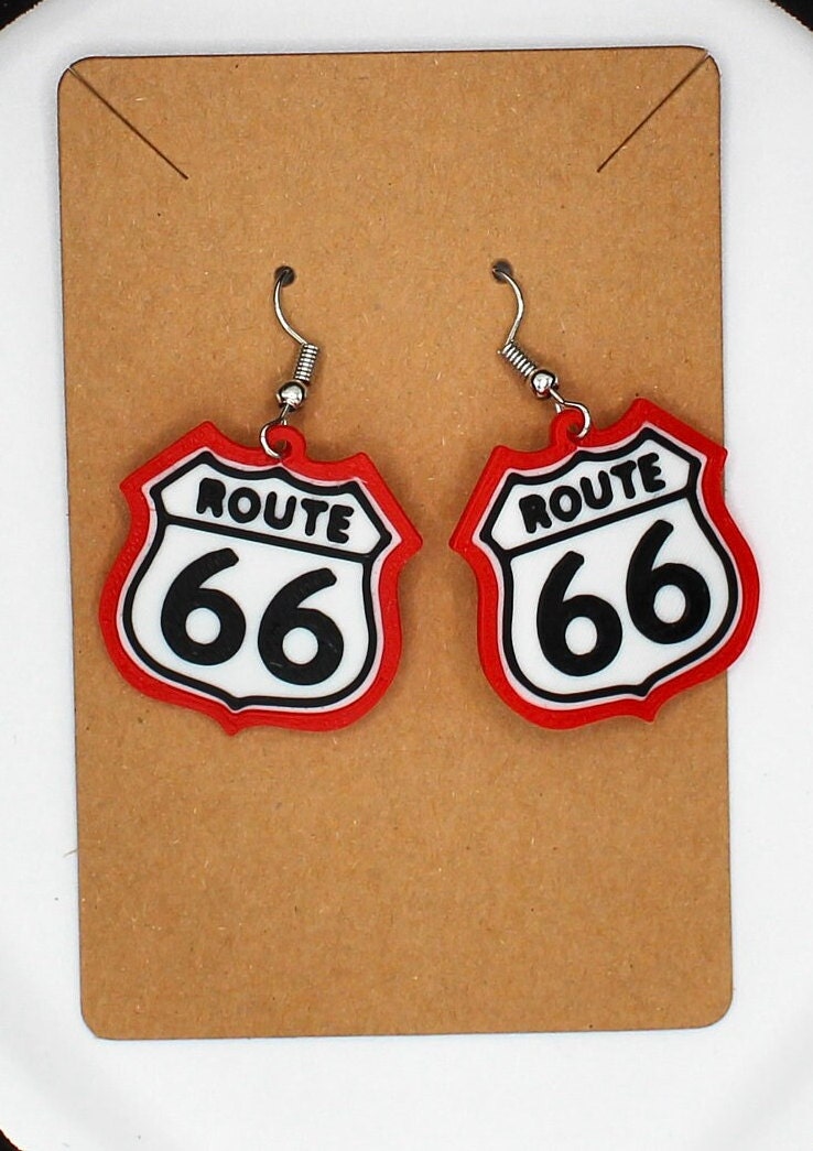 Pink or Red V8 Cafe/Route 66 Earrings - 3D printed