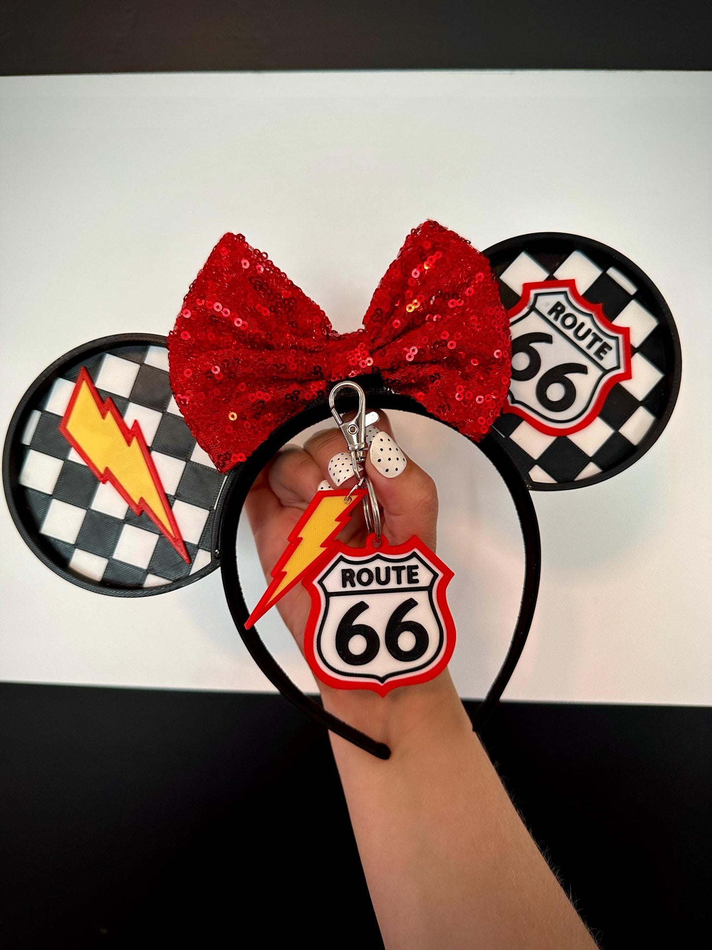 Set of Route 66 Mouse Ears Headband, Earrings and Keychain - ALL 3