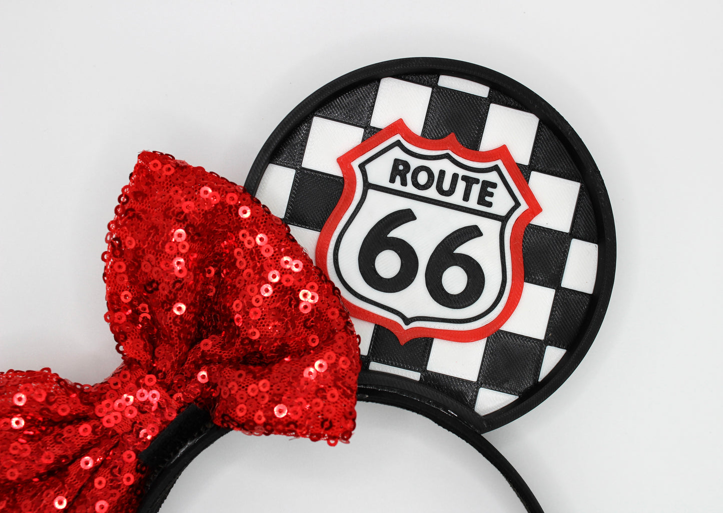 Route 66 - Cute 3D Printed Mouse Ears - Black/White or Red/White