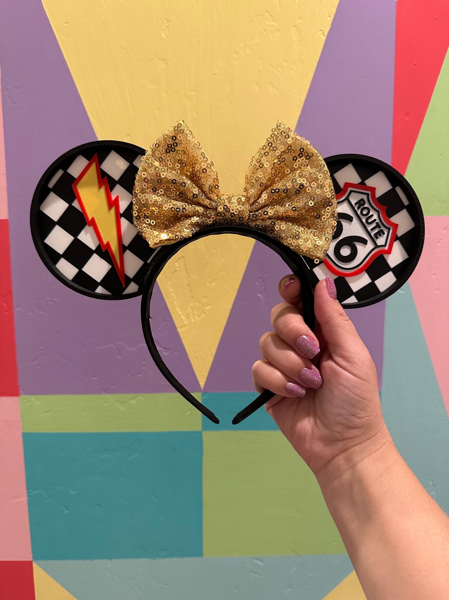 Route 66 - Cute 3D Printed Mouse Ears - Black/White or Red/White