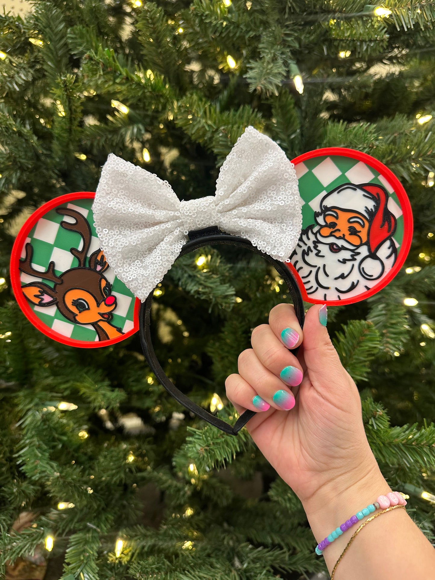 Santa Mouse Ears Headband - 3d printed - Christmas